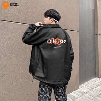 Áo khoác dù nam màu đen, cổ bẻ ONTOP - APEP