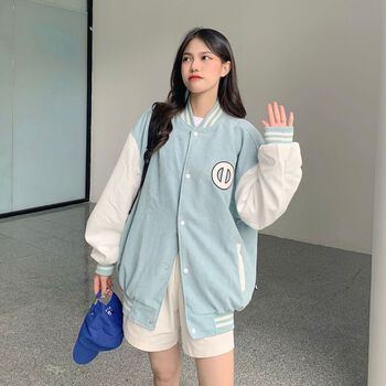 Áo Khoác Varsity Jacket Corduroy màu xanh mint bomber bóng chày basic nam nữ form rộng Local Brand ONTOP