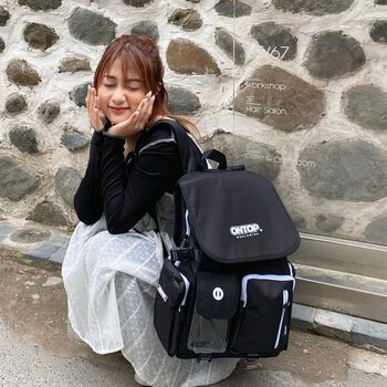 Balo nam đi học đen, nắp gập vải canvas local brand ONTOP - RENEW Backpack