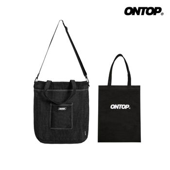 Túi tote đeo vai màu đen local brand ONTOP - 2 chất liệu