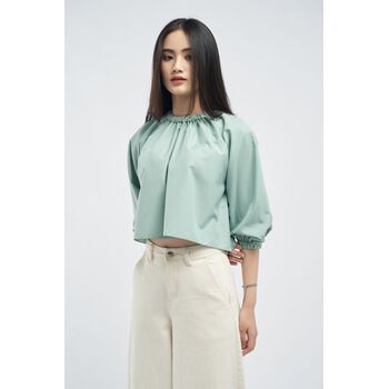 Áo tay ngắn nhún cổ. Loose crop - 10S22SHSW010