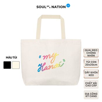 Túi Tote Vải Canvas In My Hanoi RAINBOW Cao Cấp - Size lớn, Dây đeo không nhăn, Có khóa kéo, Ngăn phụ bên trong