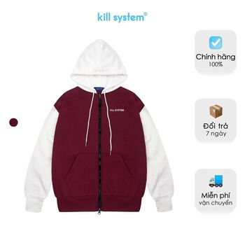 Áo khoác hoodie zip màu đỏ Kill System 22 MOOD oversize có nón nam nữ, vải chân cua tay ráp lăng unisex