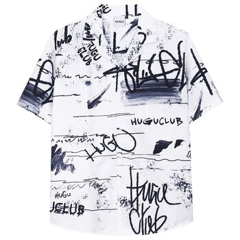 Áo sơ mi tay ngắn HUGU - Black Graffiti - chất liệu satin - unisex