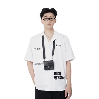 Áo sơ mi tay ngắn HUGU - 2015 Logo - chất liệu satin - unisex
