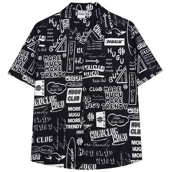 Áo sơ mi tay ngắn nam nữ - Font Hugu - chất vải satin thoáng mát
