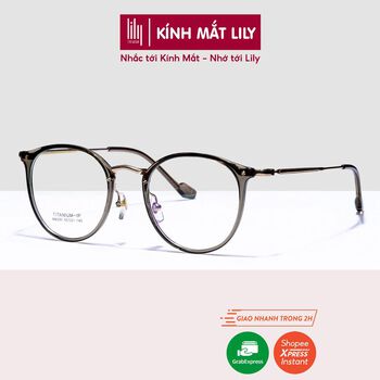 Gọng kính cận tròn nam nữ LILYEYEWEAR chất liệu nhựa càng TITANIUM thanh mảnh thiết kế thời trang M80801