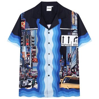 Áo sơ mi tay ngắn nam nữ Hugu - Fiction City - vải lụa thoáng mát