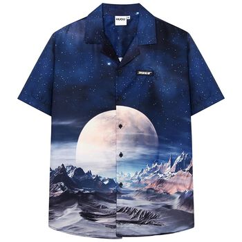 Áo sơ mi tay ngắn nam nữ Hugu - Other Planet - vải lụa satin thoáng mát