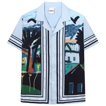 Áo sơ mi tay ngắn nam nữ Hugu - Silly Drawing - vải lụa satin thoáng mát