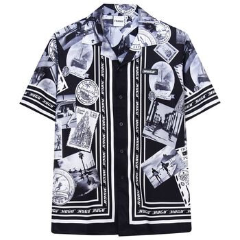 Áo sơ mi tay ngắn nam nữ Hugu - The Stamps - Vải lụa thoáng mát