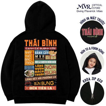 Áo khoác hoodie Thái Bình khóa kéo zip thaibinh quê hương thai binh 64 tỉnh thành UNDER MVR BB4185