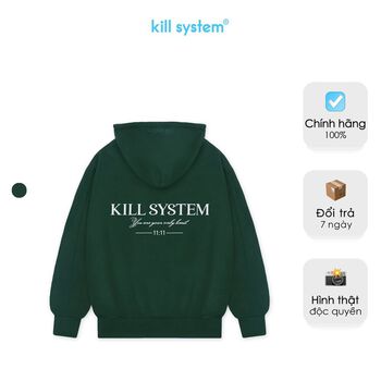 Áo khoác hoodie zip màu rêu basic Kill System oversize có nón nam nữ, vải chân cua, nỉ bông phong cách unisex