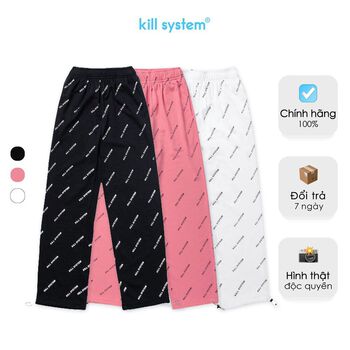 Quần thun ống rộng suông Kill System chữ xéo nhiều màu, vải chân cua oversize phong cách unisex