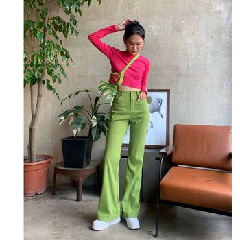 Quần ống loe nhung xanh Tartan - Yulelog Pants / Best Seller