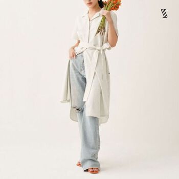 Áo sơ mi nữ SSSTUTTER dáng suông dài sọc phong cách pháp UNUM SHIRT