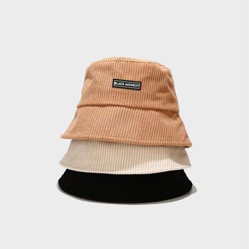 Mũ bucket nhung tăm LocalBrand vành cụp phong cách nam nữ tag su nhiều màu BLACK MONKEY | Corduroy Bucket Rubber Tag