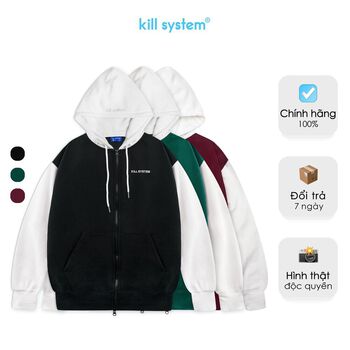Áo khoác hoodie zip Kill System 22 MOOD oversize có nón nam nữ, nhiều màu, vải chân cua, nỉ bông tay ráp lăng unisex