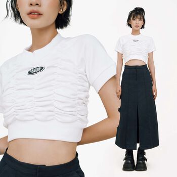 Áo Croptop Nhún Raglan Tay Ngắn Trắng BunnyHill SSBL03