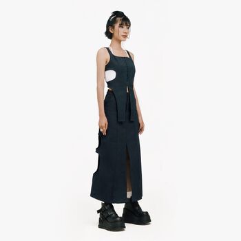 Set Áo Corset Váy Dài Cut-Out Xanh Đen BunnyHill SSBL12