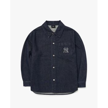 MLB - Áo sơ mi tay dài phom suông Illusion Mega Logo Denim