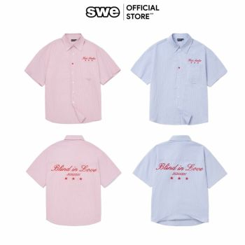 Áo Sơ Mi Unisex Ngắn Tay SWE KA SHIRT - Xanh/Hồng