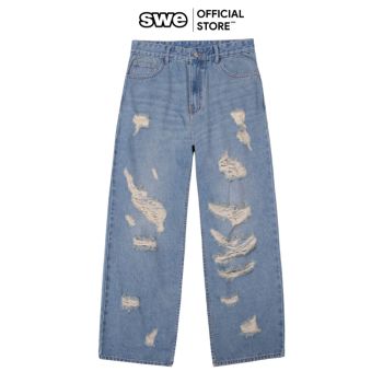 Quần Jeans Rách Ống Rộng SWE DESTROYED JEANS - Xanh