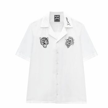 Áo sơ mi | Áo sơ mi nam nữ lụa cao cấp thoáng mát thêu rồng hổ Dynasty Line Art - XXME - Đen/ Trắng