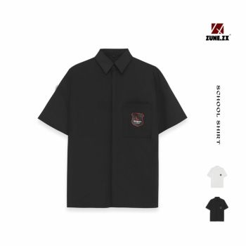 Áo sơ mi Unisex Zune.zx, tay ngắn basic trắng đen, School Shirt