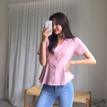 ÁO SƠ MI NỮ VAI BỒNG MÀU PINK WAVE ENVYLOOK WAVE BLOUSE