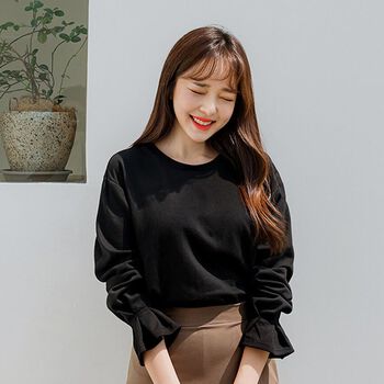 Áo Thun Trơn Tay Nhún Màu Black ENVYLOOK Pintuck Tee