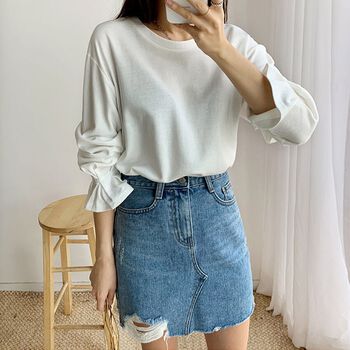 Áo Thun Trơn Tay Nhún Màu Ivory ENVYLOOK Pintuck Tee