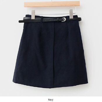 Quần Váy Vải Lanh Thắt Lưng Màu Navy ENVYLOOK Linen-Belt Skirt