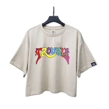 Áo croptop chữ trouble tan chảy màu sắc - LITH01092029 - Be