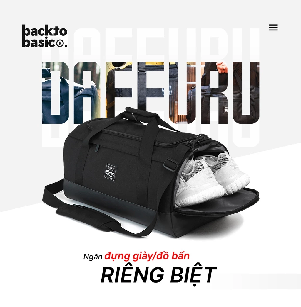 Túi trống thể thao du lịch chống nước Back To Basic - DAFFURU có ngăn để giày