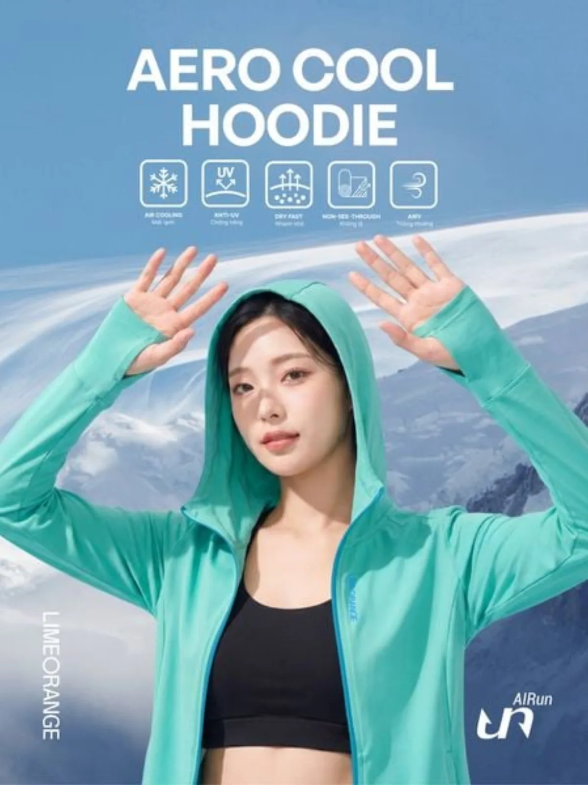 Áo Khoác Nữ Chống Nắng, Chống UV AERO COOL HOODIE Vải Co Giãn LIMEORANGE OO26477101