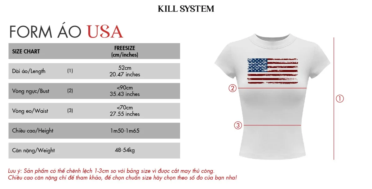 Áo thun babytee co giãn ôm body in hình USA - 𝐊𝐈𝐋𝐋 𝐒𝐘𝐒𝐓𝐄𝐌