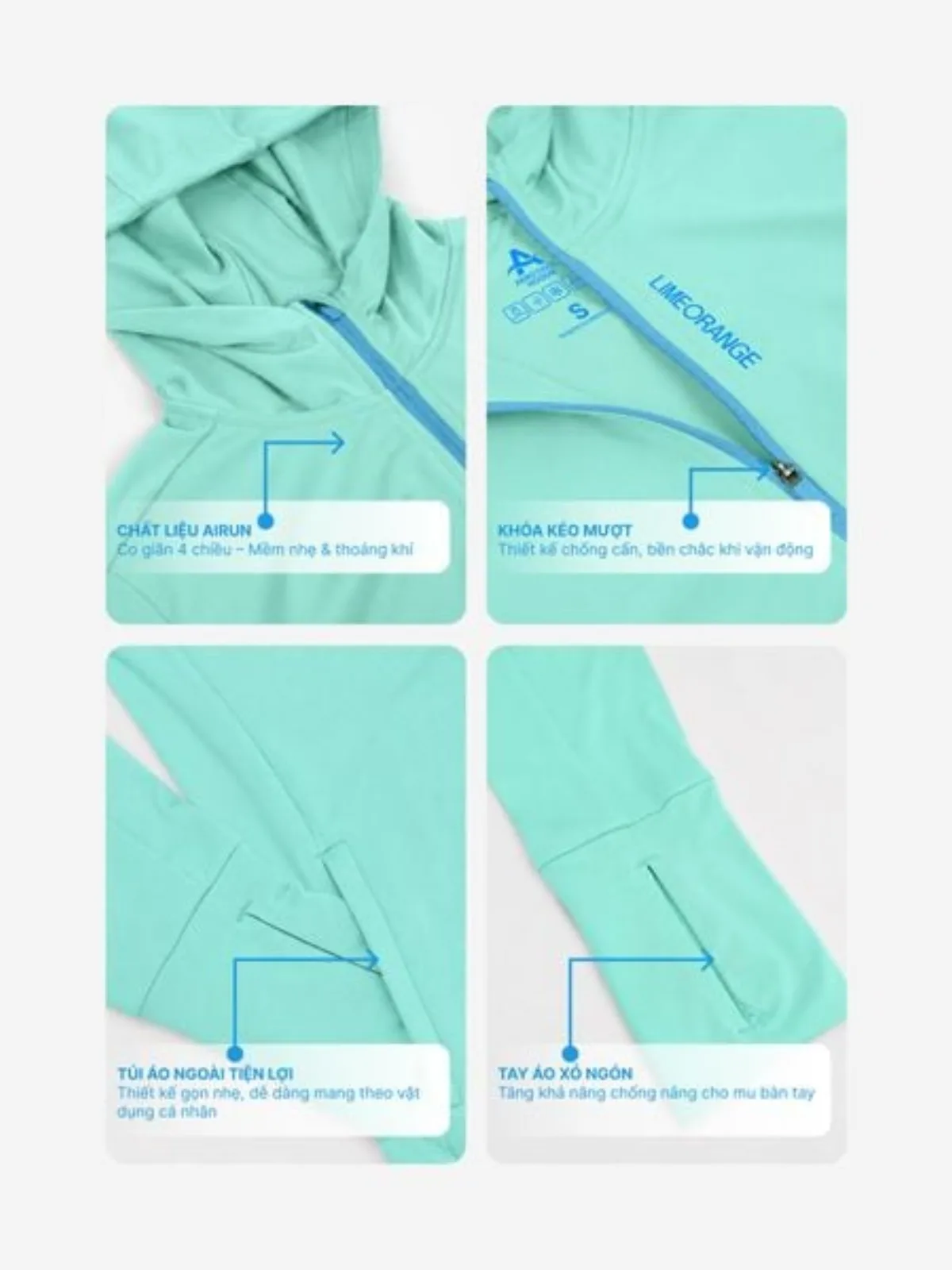 Áo Khoác Nữ Chống Nắng, Chống UV AERO COOL HOODIE Vải Co Giãn LIMEORANGE OO26477101