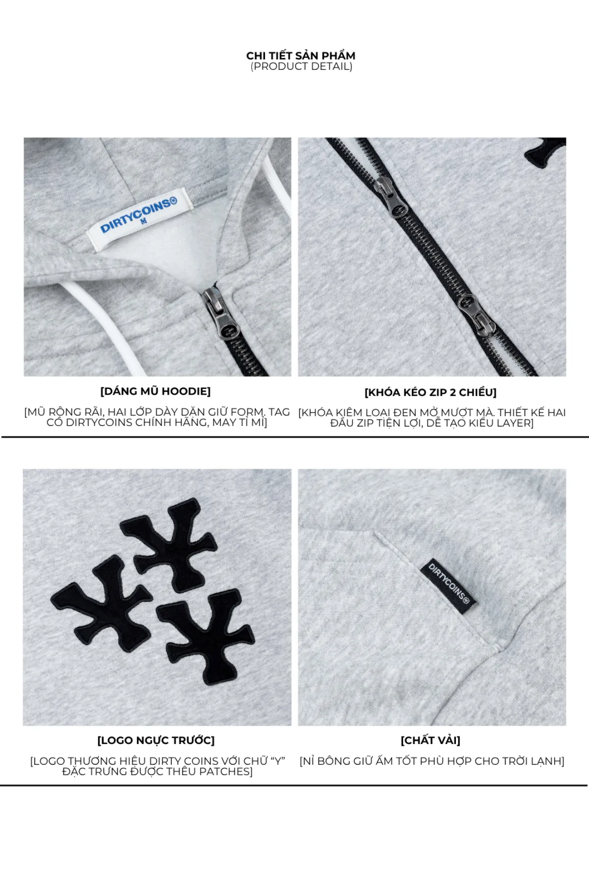 Áo Khoác DirtyCoins Hoodie “Y” Patches Relaxed