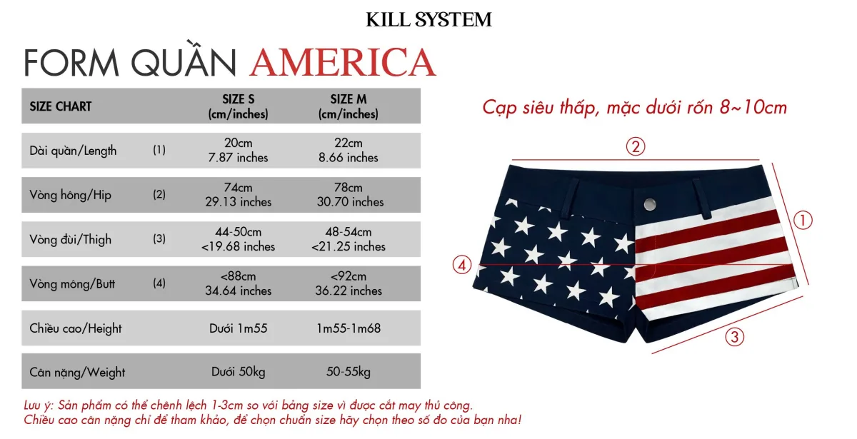 Quần ngắn cạp siêu trễ in cờ Mỹ tôn dáng AMERICA - 𝐊𝐈𝐋𝐋 𝐒𝐘𝐒𝐓𝐄𝐌