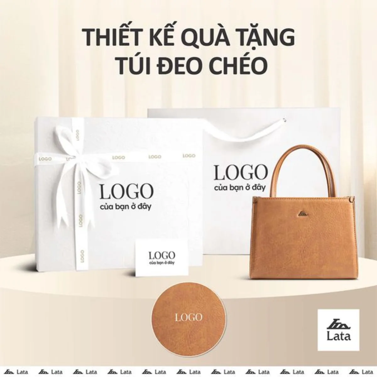 Bộ hộp quà trắng LATA (Túi đeo chéo nữ LATA HN132 + Hộp quà HQ2T + Túi giấy TG2T + Túi rút BVR3838 + Thiệp cảm ơn BT1)