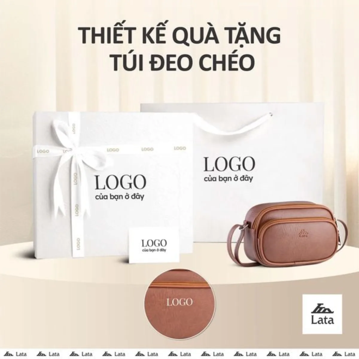 Bộ hộp quà trắng LATA (Túi đeo chéo nữ LATA HN159 + Hộp quà HQ2T + Túi giấy TG2T + Túi rút BVR3838 + Thiệp cảm ơn BT1)