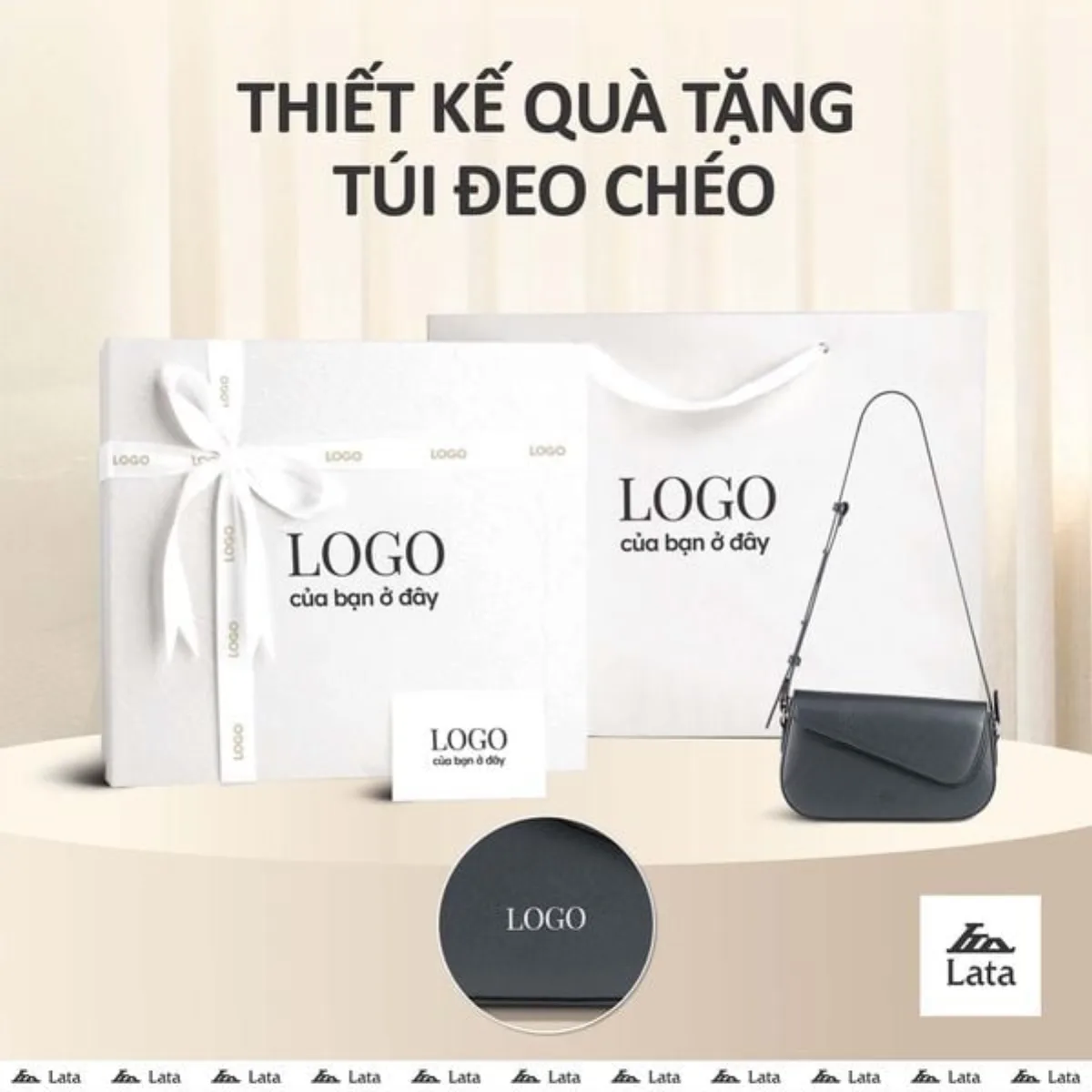 Bộ hộp quà trắng LATA (Túi đeo chéo nữ LATA HN150 + Hộp quà HQ2T + Túi giấy TG2T + Túi rút BVR3838 + Thiệp cảm ơn BT1)