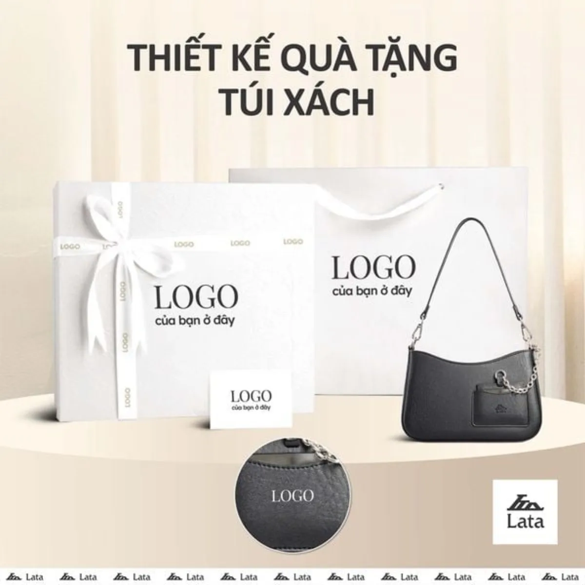 Bộ hộp quà trắng LATA (Túi đeo chéo nữ LATA HN136 + Hộp quà HQ2T + Túi giấy TG2T + Túi rút BVR3838 + Thiệp cảm ơn BT1)