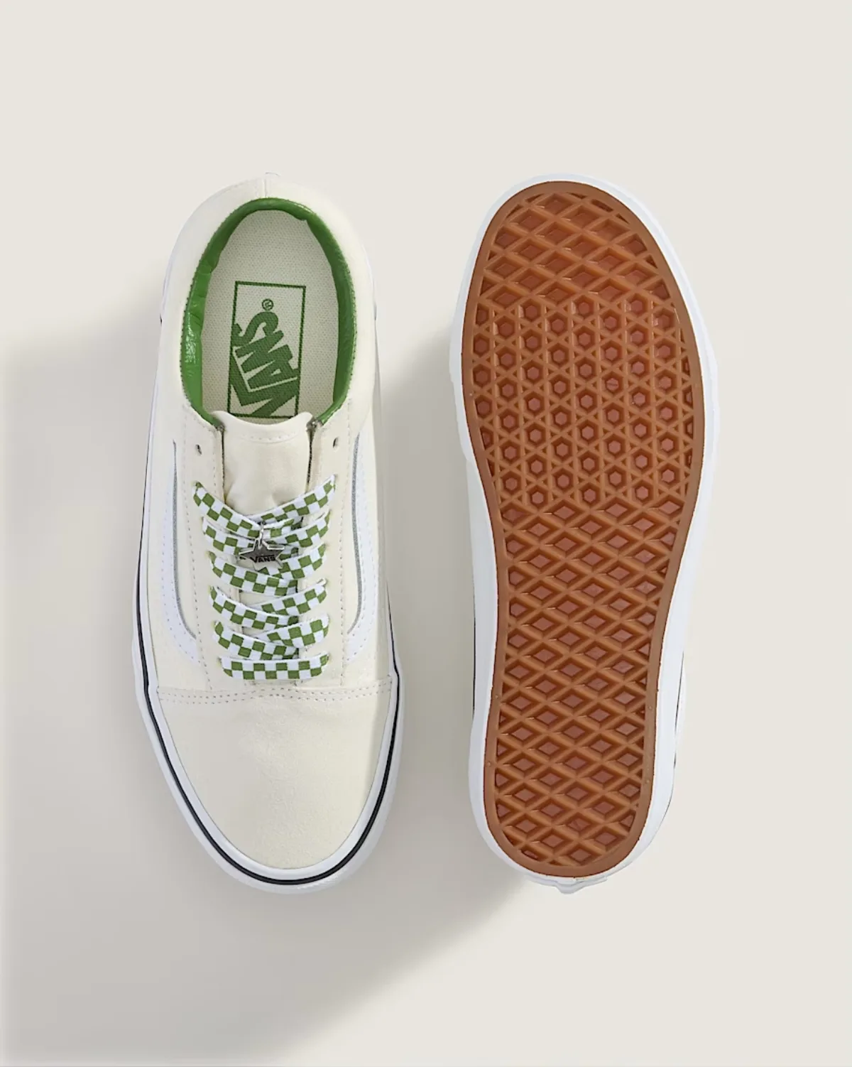 Giày VANS OLD SKOOL CHECKERBOARD STAR CHARM MARSHMALLOW/GREEN