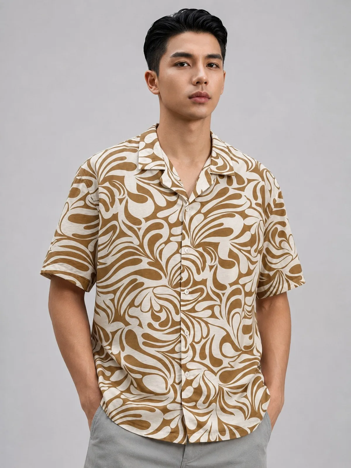 Áo Sơ Mi Nam ICONDENIM Tay Ngắn Cuban Whirling Petals Form Relaxed SMID0407
