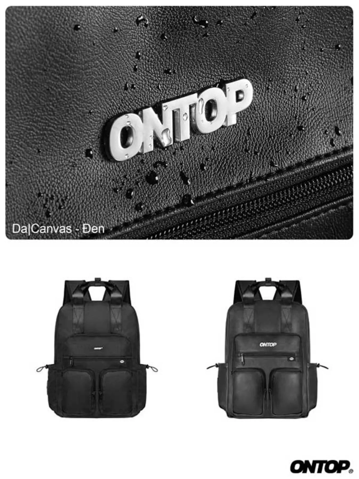 Balo đi học màu đen nam nữ ONTOP nhiều ngăn, vải canvas, da Triple Box Backpack Pos-Pro local brand |  O-P63