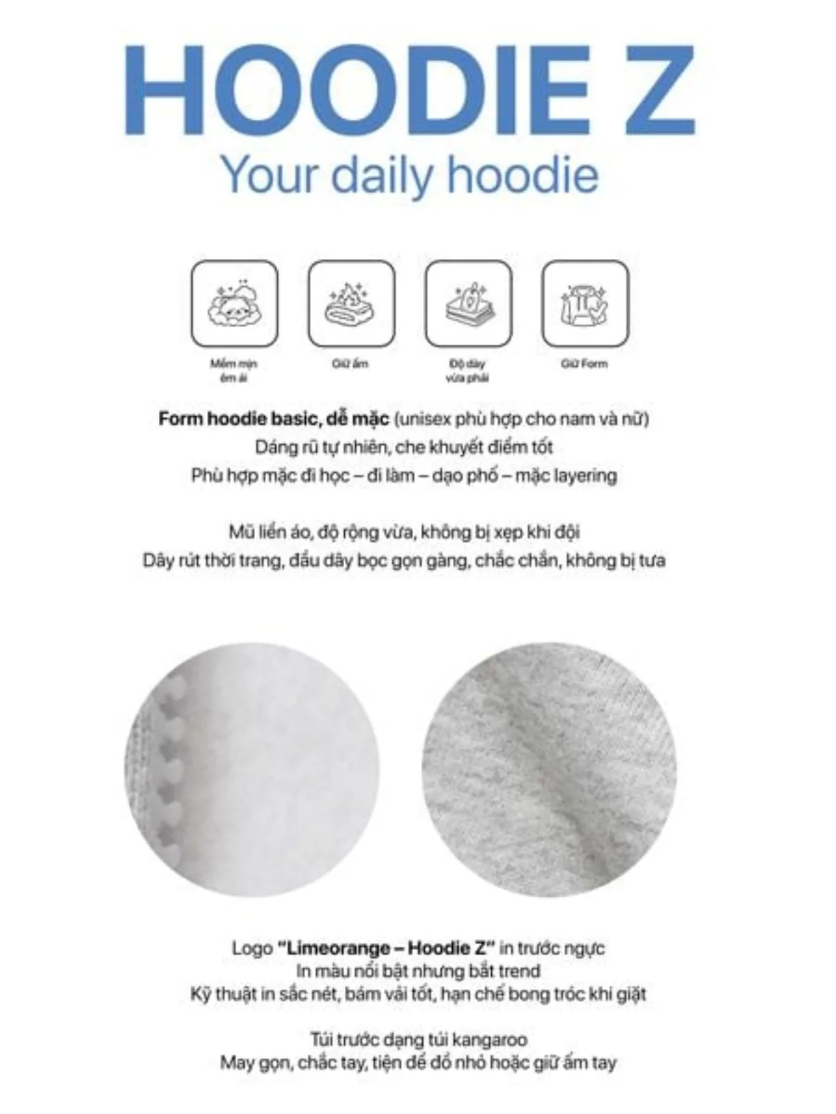Áo Khoác Unisex LIMEORANGE Hoodie Z Áo Khoác Đôi mềm mịn dày dặn OU26087101