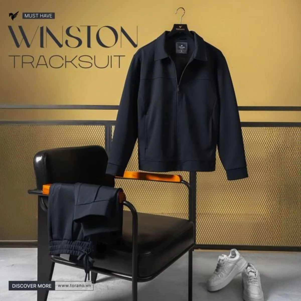 Quần Áo khoác nỉ WINSTON TRACKSUIT TORANO bộ trơn cổ bẻ thêu logo ở tay áo thanh lịch và trẻ trung GWCS821 GWBS821