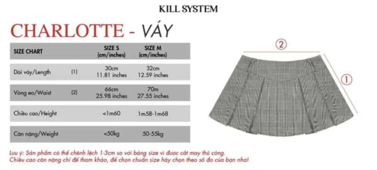 Chân váy kẻ sọc Charlotte xếp ly có quần bảo hộ Kill System